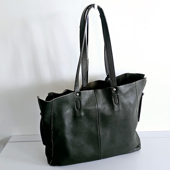 Sanctuary Rose Print Suede Genuine Green Pebbled Leather Fringe Tassel Tote Bag - Picture 6 of 10